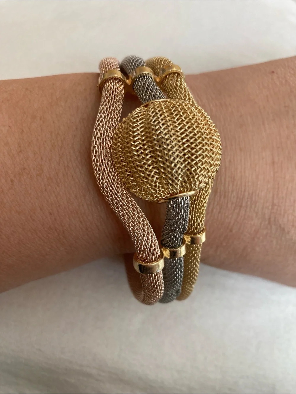 Three Tone Vintage Statement Mesh Bracelet